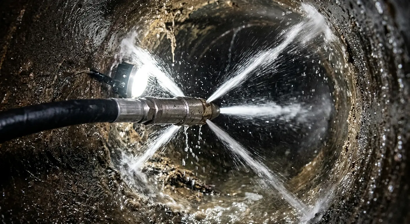 High-pressure hydro jetting nozzle cleaning sewer pipe for Sewer Cleanout in Palm Tree